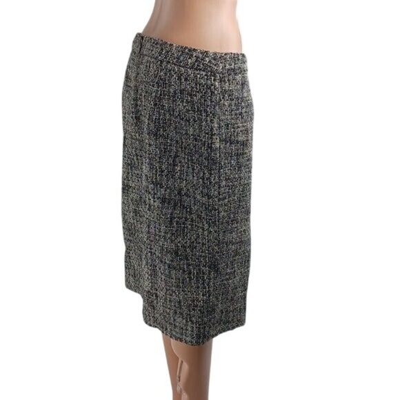 J. Crew Skirt Tweed Black White Knit Straight Knee Length Cotton Size 10 - Picture 4 of 6
